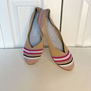 Rothy's Rare Merino Collection Camel Ribbon Stripe Rounded Flat Toe Ballet Shoes